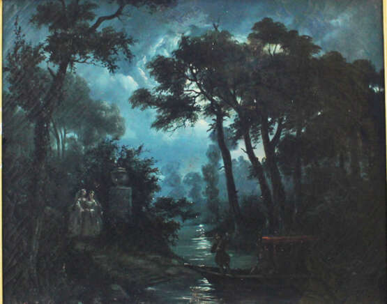 Elisabeth Vigee Le Brun (1755-1842)-follower, Pair of moon landscapes, oil canvas - Foto 1