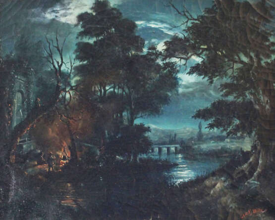 Elisabeth Vigee Le Brun (1755-1842)-follower, Pair of moon landscapes, oil canvas - Foto 2