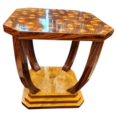Art Deco style pedestal table with wooden marquetry circa 1980 Bois naturel 20th century - photo 1