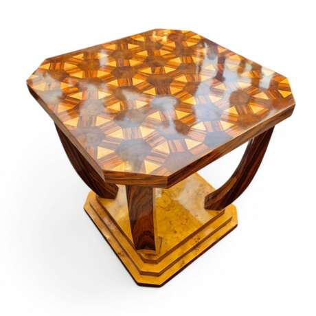 Art Deco style pedestal table with wooden marquetry circa 1980 Bois naturel 20th century - photo 4