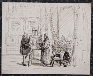 French mid 19. century, Collectors studio, black ink on paper