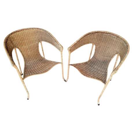 Mid-Century Modern Pair of Wicker Armchairs by Francis Mair Bois naturel Mid-20th century - photo 1