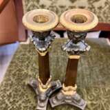 19th Century Pair of Double Patina Bronze Candlesticks Bronce Louis-Philippe Carl X 19th century - photo 3