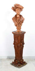 Belle Epoch Terracotta bust of Lady on spelter column painted, 19. century