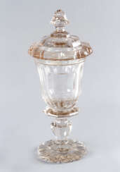 Bohemian transparent sliced glass goblet , lid, 19. century