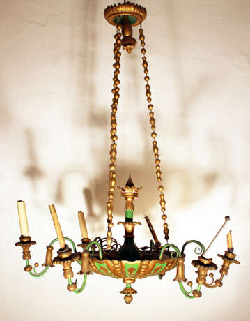 6 light chandelier, wood carved , bronze mounts, painted 19. century - photo 2