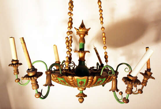6 light chandelier, wood carved , bronze mounts, painted 19. century - photo 3