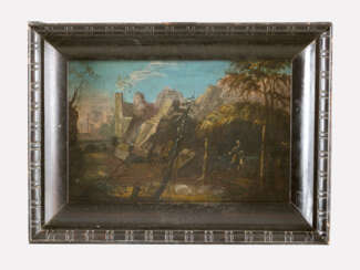 Italian artist around 1700, mountains, oil on wood, framed