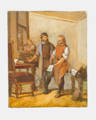 Artist 19.century, the printing house, oil on canvas, framed