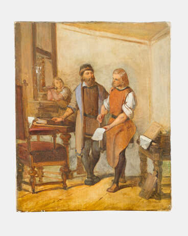 Artist 19.century, the printing house, oil on canvas, framed - photo 1