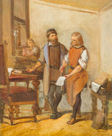 Artist 19.century, the printing house, oil on canvas, framed - Foto 2
