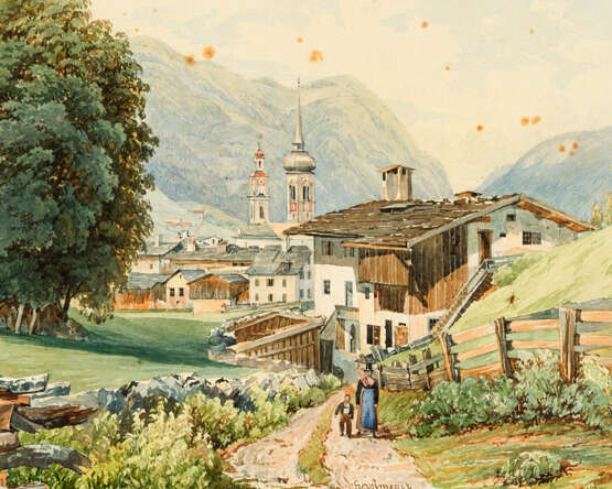Austrian school 19.century, alpine landscape, watercolour on paper - Foto 3