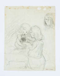 Josef Dannhauser /1805-1845) drawing black chalk on paper, children, estate stamp