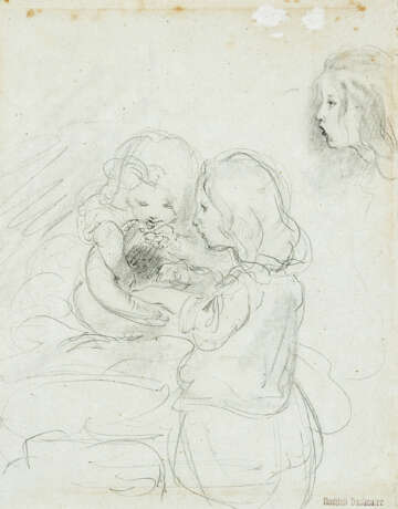Josef Dannhauser /1805-1845) drawing black chalk on paper, children, estate stamp - photo 2