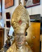 Overview. Late 17th Century Reliquary Bust of a Bishop in Gilded Wood
