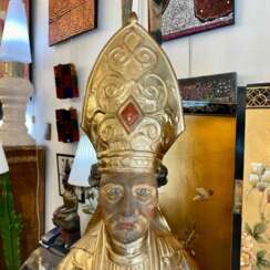 Late 17th Century Reliquary Bust of a Bishop in Gilded Wood