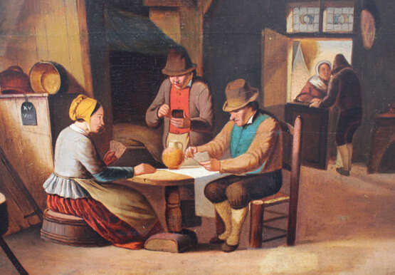 German school 19. century card players, oil on panel framed - фото 3