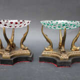 Pair of Bronze centrepieces with sliced glass dishes, 19.century - фото 2