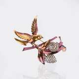 Vintage Rubin Diamant Brosche 'Oiseau avec escargot'. - photo 1