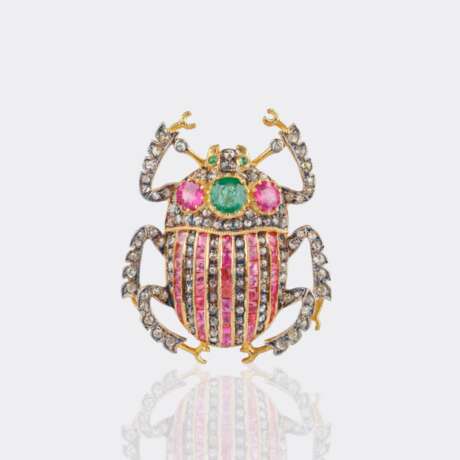 Farbedelstein Brosche 'Skarabäus'. - photo 1