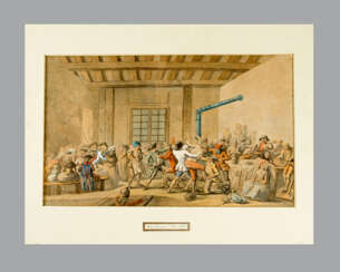 Artist around 1800, riot, watercolour on paper, framed