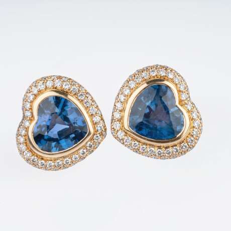 Paar hochfeiner Saphir Brillant Ohrclips 'Herzen'. - photo 1