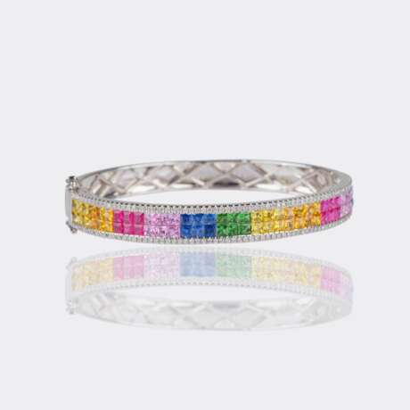 Rainbow Armreif mit farbigen Saphiren, Rubinen und Brillanten. - Foto 3