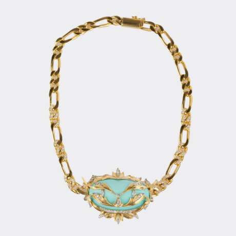 Außergewöhnliches Türkis Collier mit Diamant-Besatz. - Foto 1 Außergewöhnliches Türkis Collier mit Diamant-Besatz. - Foto 1