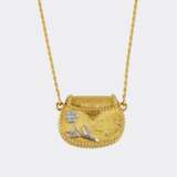 Gold-Anhänger 'Sacoche Bag' mit Diamanten an Kette. - photo 1