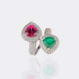 Moi-et-Toi Smaragd Rubellit Ring mit Brillanten. - photo 3