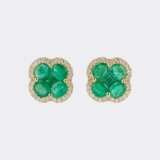 Paar Smaragd Brillant Ohrringe 'Kleeblatt'. - photo 1