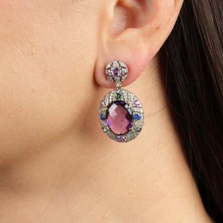 Paar Amethyst Diamant Ohrhänger mit Saphiren. - фото 3