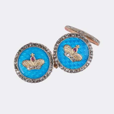 Erik August Kollin (Finnland 1836 - 1901). Paar russischer Diamant Rubin Manschettenknöpfe mit zaristischer Krone. - Foto 1