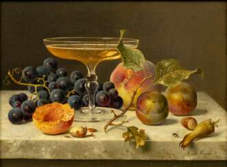 Emilie Preyer (Düsseldorf 1849 - Düsseldorf 1930). Stillleben mit Champagnerschale und Obst.
