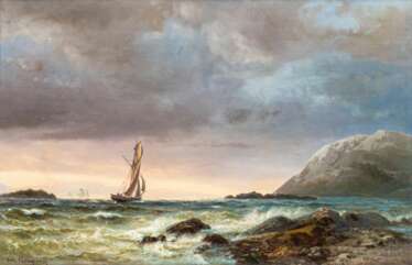 Vilhelm Melbye (Roskilde 1824 - Kopenhagen 1882). Christianiafjord im Abendlicht.