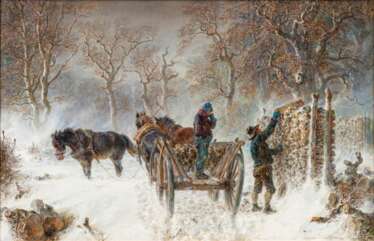 Hermann Kauffmann (Hamburg 1808 - Hamburg 1889). Fuhrwerk im Winter.