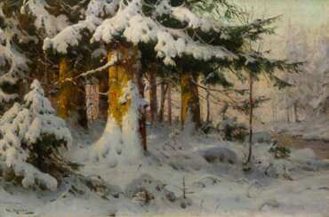 Walter Moras (Berlin 1856 - Berlin 1925). Winterwald in der Morgensonne.
