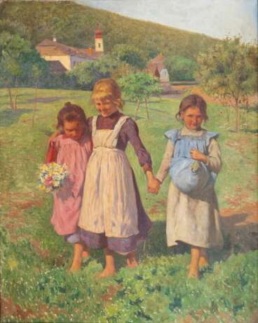 Karl Feiertag (Klosterneuburg 1874 - Klosterneuburg 1944). Glückliche Mädchen. - Foto 1 Karl Feiertag (Klosterneuburg 1874 - Klosterneuburg 1944). Glückliche Mädchen. - Foto 1