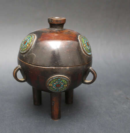 Asian Bronze vessel on three legs, with cloisonné enamel, Ming Dynasty - Foto 2