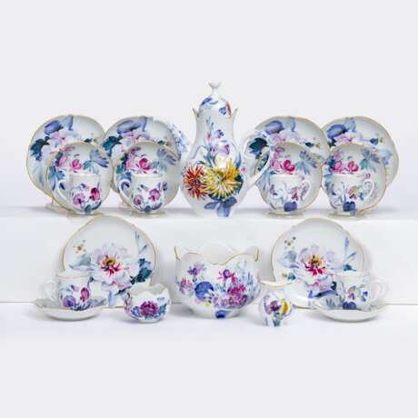Modernes Kaffeeservice 'Blau-Bunte Blume' für 6 Personen. - photo 1