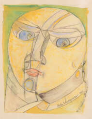 Henri de Warroquier (1881-1970)cubist portrait, pencil and watercolour on paper signed