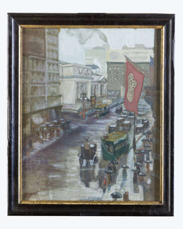 American artist around 1900, fifth Avenue, watercolour on paper, signed framed - Foto 1