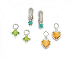 Devon. White-Gold-Creoles-with-two-Pairs-of-Gemstone-Pendants