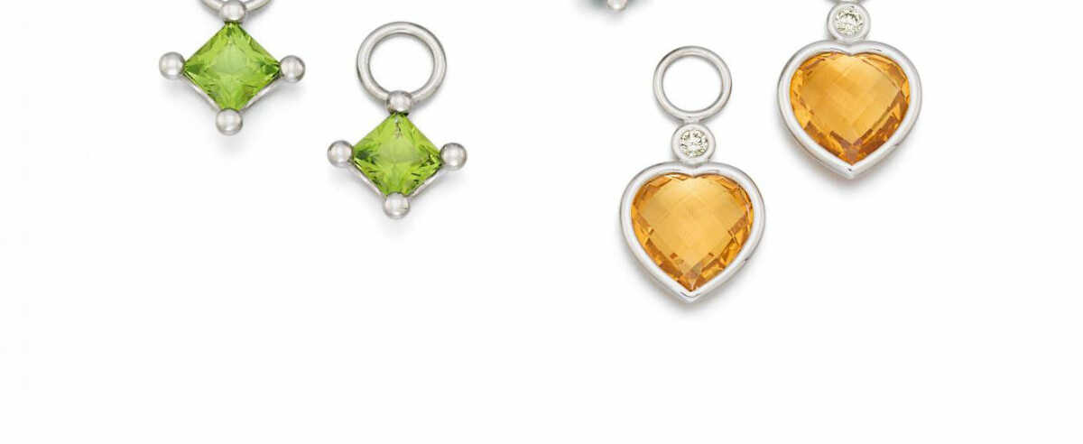 Devon. White-Gold-Creoles-with-two-Pairs-of-Gemstone-Pendants
