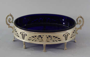 Silver Centrepiece with blue glass bowl, Austrian around 1910