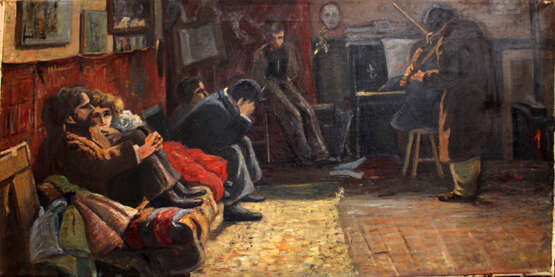Italian Artist early 20.century music lesson. Oil on canvas - Foto 1