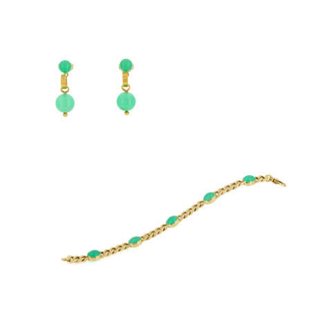 Chyroprase-Mixed Lot: 1 Bracelet-and-1 Pair of Ear Studs - photo 1