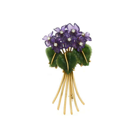 Amethyst-Nephrite-Brooch "Bouquet of Violets" - фото 1