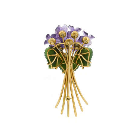 Amethyst-Nephrite-Brooch "Bouquet of Violets" - фото 2