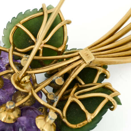 Amethyst-Nephrite-Brooch "Bouquet of Violets" - фото 4